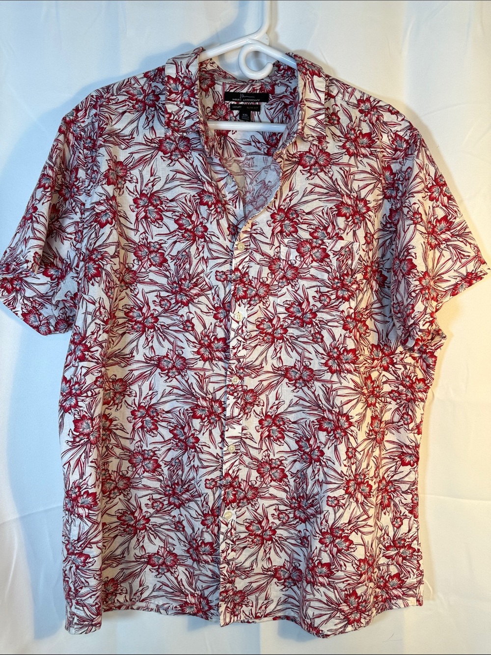 Marc Anthony Cream Shirt with Red Floral Print